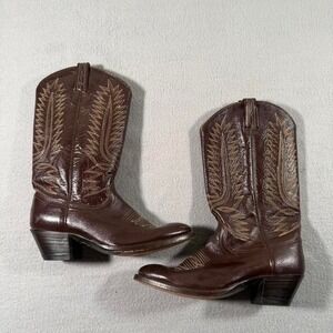 Vintage 80's Dan Post Brown Leather Cowboy Boots Western Stitched 8.5C